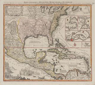 LOTTER, Tobias Conrad (1717-1777) Mappa geographica regionem Mexicanam et Floridam. [Augsburg, after 1740].