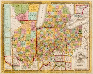 MITCHELL, Samuel Augustus (1792-1868) Map of the States of Ohio, Indiana and Illinois. Philadelphia, 1837.