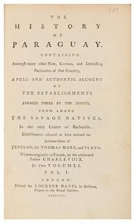 CHARLEVOIX, Pierre Francois Xavier de. History of Paraguay... London, 1769. 2 volumes. FIRST EDITION in English.