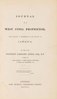 LEWIS, Matthew Gregory (1775-1818) Journal of a West Indian Professor... London, 1834. FIRST EDITION.