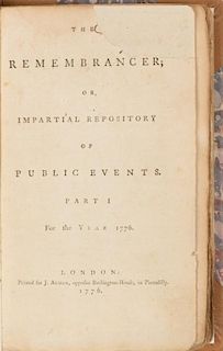 ALMON, John (1737-1805), editor. The Remembrancer, or Impartial Repository of Public Events. Part I[-II] for the Year 1776. 1