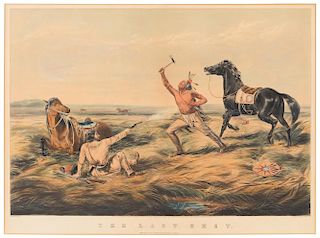 CURRIER and IVES, publishers. - After Louis Maurer. The Last Shot. Hand-colored lithograph. 1858.