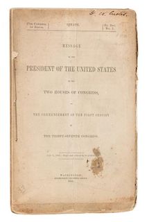 LINCOLN, Abraham (1809-1865) Message of the President of the United States to the Two Houses of Congress... Washington, D.C.,