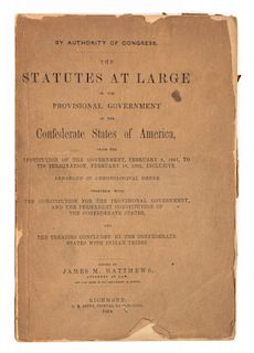 MATTHEWS, James. Statutes of... Confederate States... February 8, 1861. Richmond, 1864.