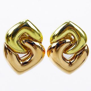 Vintage Bulgari 18 Karat Yellow and Rose Gold Double Hearts Post Clip Earrings.