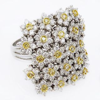 Approx. 3.52 Carat Round Brilliant Cut Diamond, .45 Carat Fancy Yellow Diamond and 18 Karat Yellow and White Gold Ring.