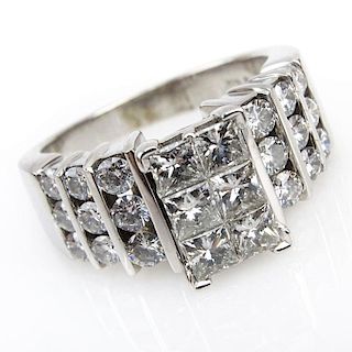 Approx. 3.50 Carat TW Princess Cut and Round Brilliant Cut Diamond and 14 Karat White Gold Engagement Ring.