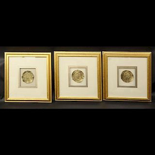 Harris Strong, American (1920-2006) Neoclassical Triptych Wall Art. Includes three artworks from the "Roman Coin" series.