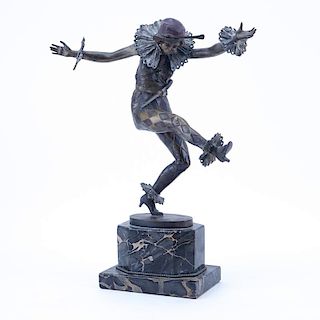 A Titze, Austrian (b. 1920) "Dancing Columbine" Patinated Bronze Sculpture on Marble Base.