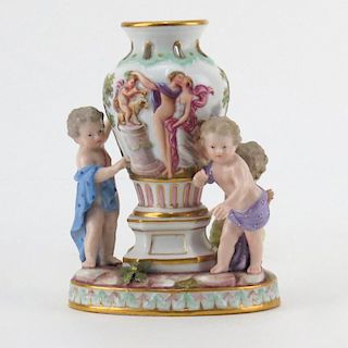 19th Century Meissen Porcelain Group, Three Putti with Urn.
