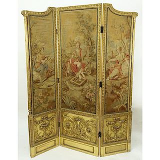 19th Century French Three (3) Panel Aubusson Tapestry Screen.