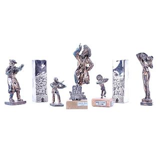 Collection of Eight (8) Judaica Silver Clad Figurines and Candlesticks.