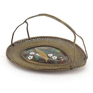 Vintage Chinese Woven Brass and Cloisonne Basket.