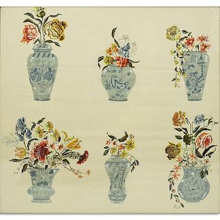 Chinese Flower Study Silk Wall Tapestry.