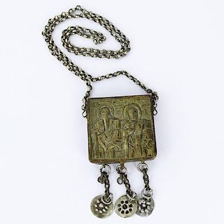 19th Century or Earlier Greek Silver Icon / Reliquary Necklace.