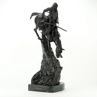 After: Frederic Remington, American (1861-1909) "Mountain Man" Bronze Sculpture on Green Marble Base.