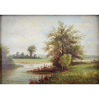 Possibly: Mazie Julia Barkley White, American  (1871 - 1934) Oil on board "River Landscape".
