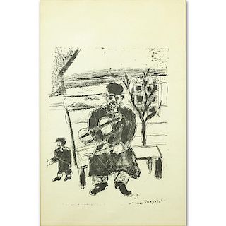 After: Marc Chagall, French/Russian (1887-1985) Original Etching "Man with Violin" Signed Lower Right.