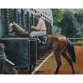 Joseph Correale, American (1926-2015) Watercolor, At The Gate.