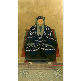 19th Century Chinese School "Ancestor Portrait" Gouache Painting on Paper.