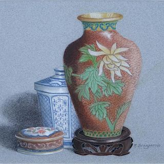 Nancy Brangaccio, American (20th Century) pastel on paper "Still Life Of Chinese Table Wares".