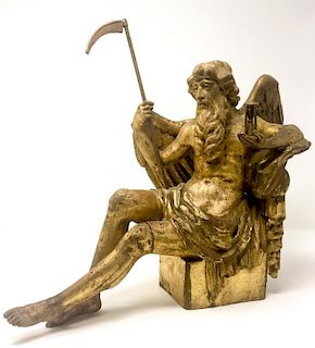 A 18th Century Renaissance Gold Gilded Wooden Sculpture of Father Time