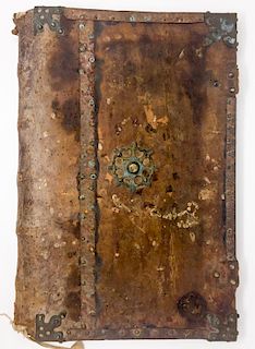 A 16th Century Renaissance Brass-Mounted Leather Book Cover