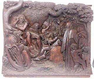 An English Carved Wood Plaque of Pagans