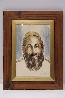 Watercolor on Paper of a Rabbi, Signed