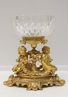 French Crystal Bowl on Bronze Base