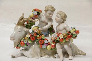 German Dresden Porcelain Angels on Lamb
