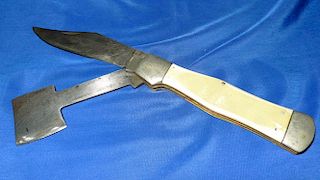 VINTAGE LARGE CAMPING KNIFE WITH HATCHET BLADE