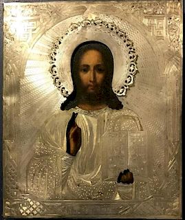 Antique 19 c Russian Silver icon of The Christ