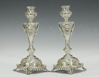 Pair of 19th.C Bronze Silver Plated Candle Sticks