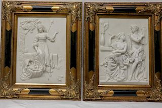 Pair of Marble Plaques w/ Gilt Wood Frame