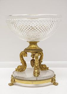 Cut Crystal on Bronze Stand Centerpiece