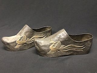 Pair of Antique Chinese Silver Shoes