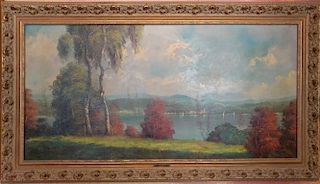 Antique Large landscape oil on canvas signed "Ferr