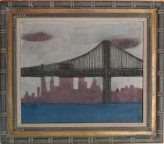 Oil on canvas of the Manhattan Bridge,Signed