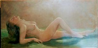 American school oil on canvas nude study Signed