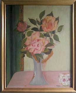 Vintage oil on board of the Still Life Flowers