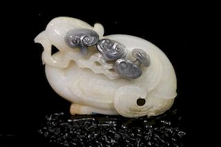 Chinese Black & White Jade Carved Baby Bird