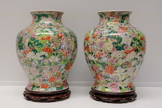 Pair of Chinese Porcelain Vase w/ Flowers