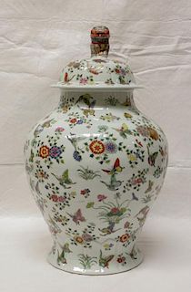 Chinese Porcelain Cover Jar w/ Butterfly