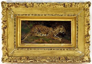Hugo Bruel O/C Study of a Leopard Painting