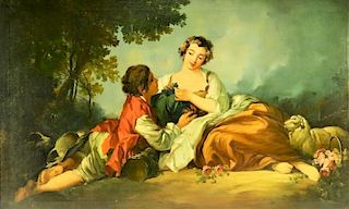 Aft. Francois Boucher Rococo Courting O/C Painting
