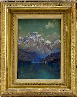 H.A. Dyer Lake Thun Swiss Landscape WC Painting