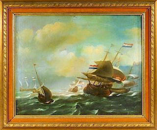C.1900 French Naval Maritime O/C Seascape Painting