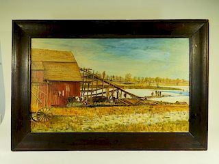 American Country Folk Art O/C Landscape Painting