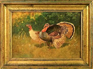 C.1930 Realist O/C Study Painting of Turkeys